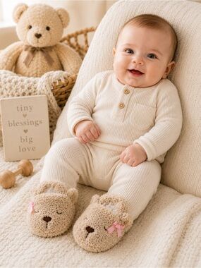 Faded‎ Glory Teddy Bear Baby Slippers with Soft Texture